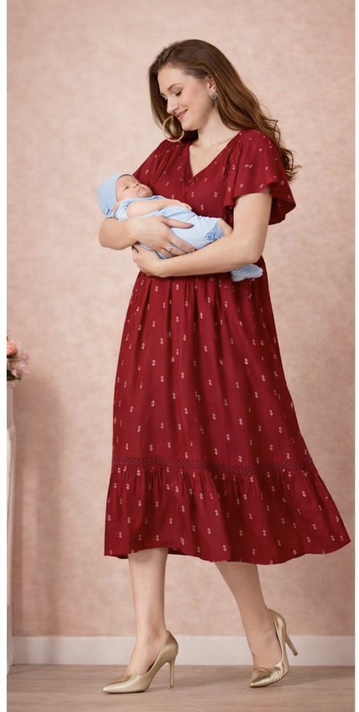 Malmal Cotton Feeding Dress for maternity & nursing Pretty in Red ❤️
