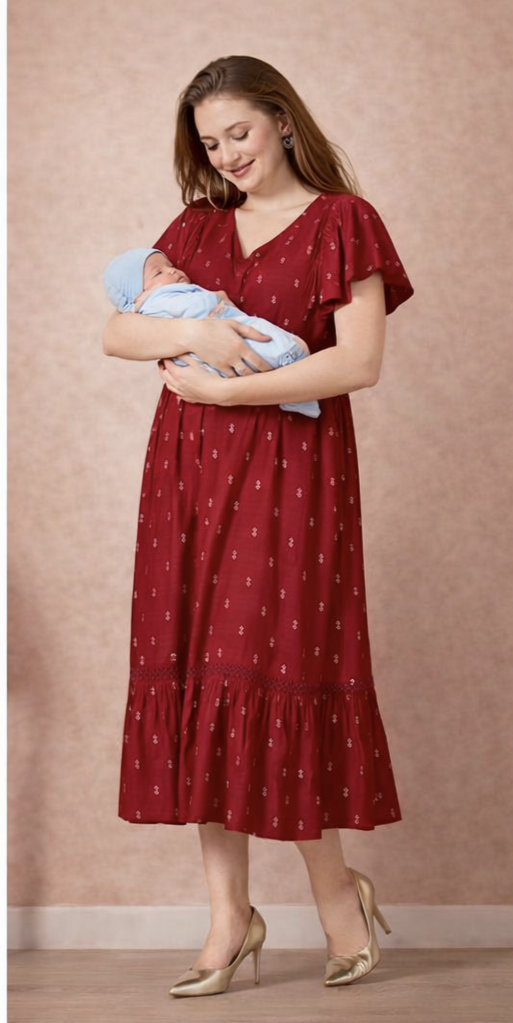 Malmal Cotton Feeding Dress for maternity & nursing Pretty in Red ❤️