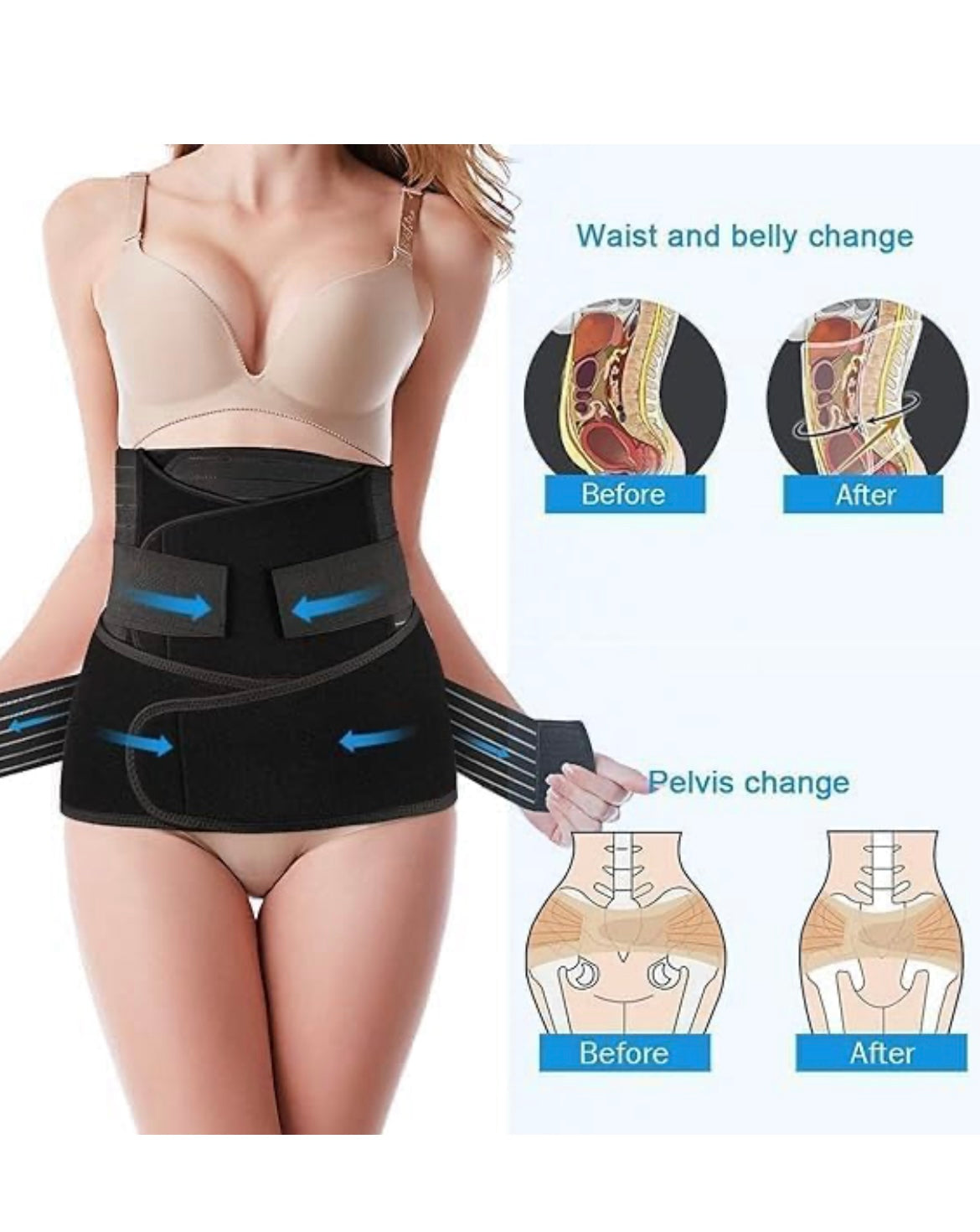 3 In 1 Postpartum Belly Band Post Pregnancy Abdominal Belt For Women After Birth Belly/Waist/Pelvis Wrap Postnatal Shapewear, (Fit from 30 Inch to 46 Inches of waist)