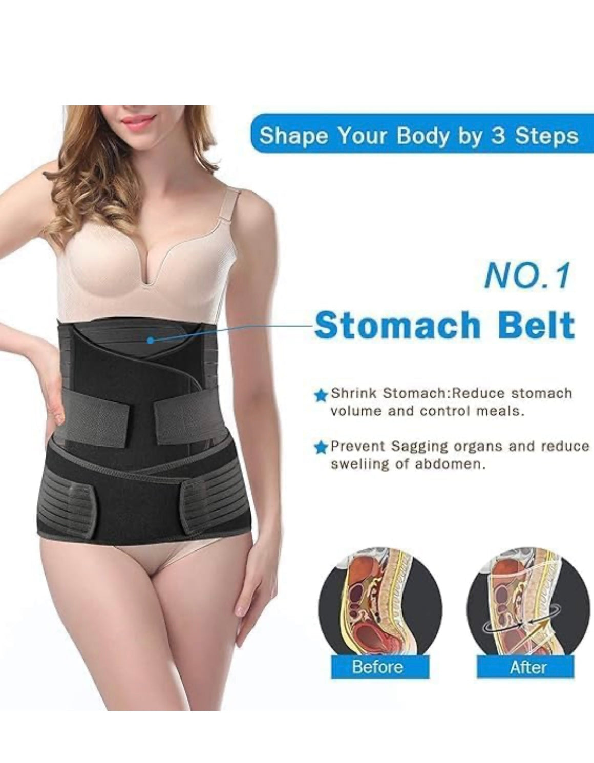 3 In 1 Postpartum Belly Band Post Pregnancy Abdominal Belt For Women After Birth Belly/Waist/Pelvis Wrap Postnatal Shapewear, (Fit from 30 Inch to 46 Inches of waist)
