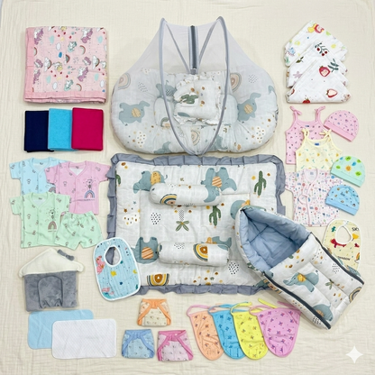 71 Items Premium Muslin Cotton New Born Kit - Elephant