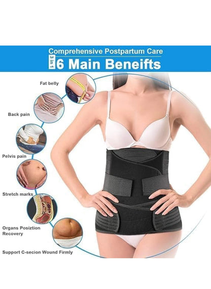 3 In 1 Postpartum Belly Band Post Pregnancy Abdominal Belt For Women After Birth Belly/Waist/Pelvis Wrap Postnatal Shapewear, (Fit from 30 Inch to 46 Inches of waist)