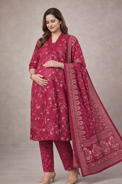 Elegant Cotton Silk Feeding Maternity Kurta set ✨