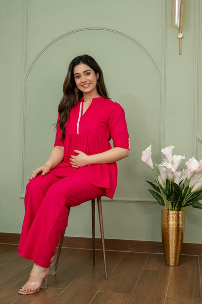 Ayunaa Women's Maternity Kurti Pant Set with Feeding Zip