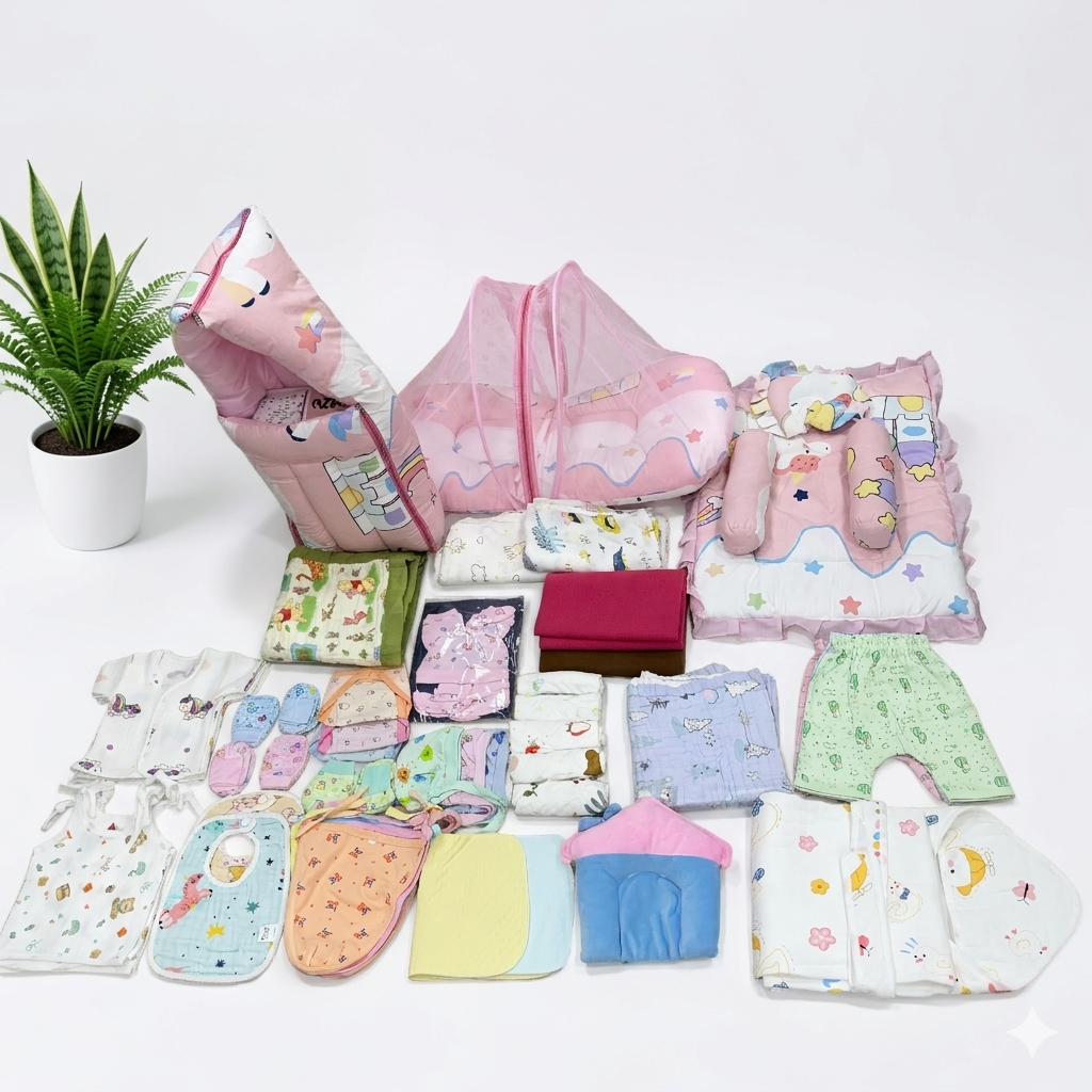 55 items newborn Care Plus kit Muslin- Rainbow Print