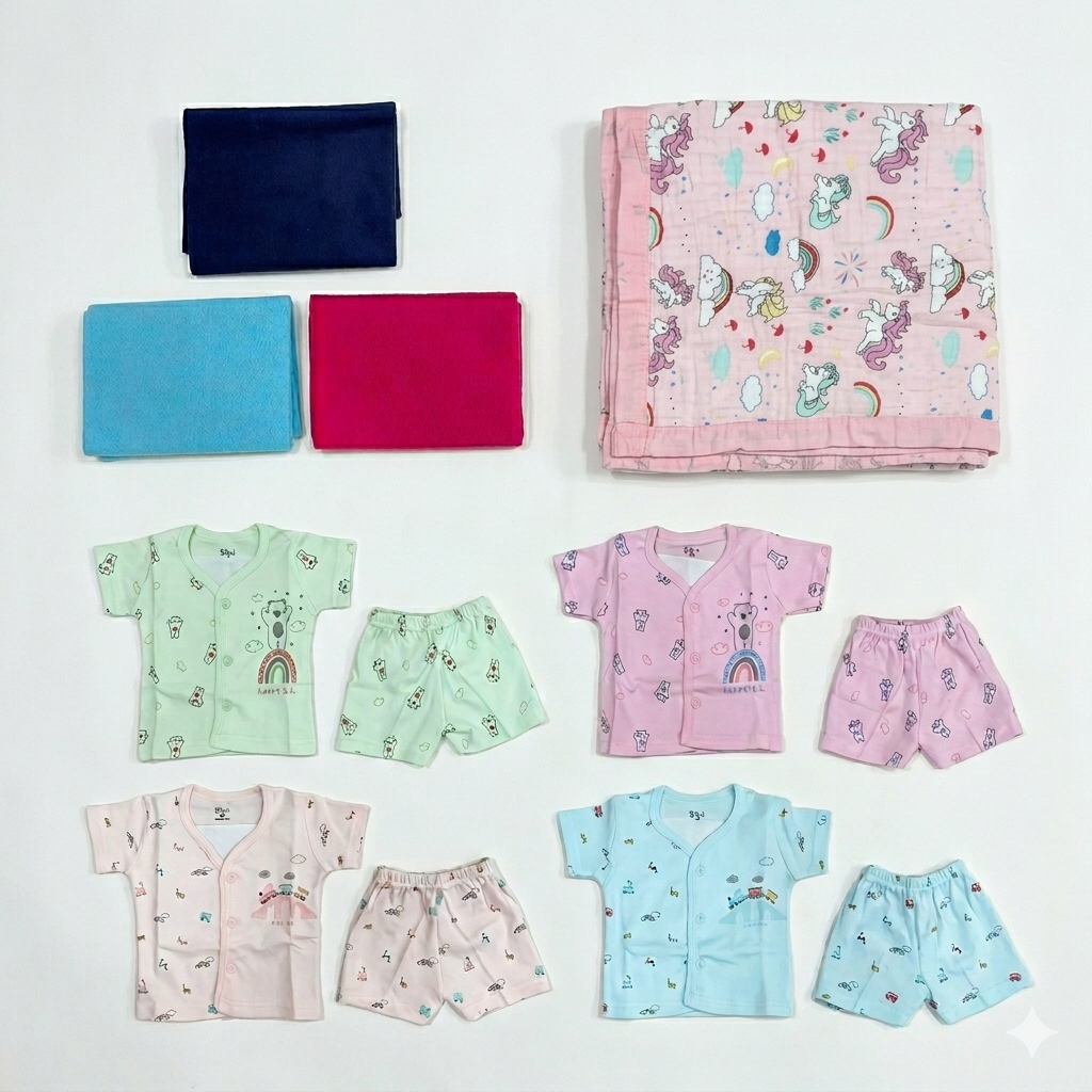 71 Items Premium Muslin Cotton New Born Kit - Elephant