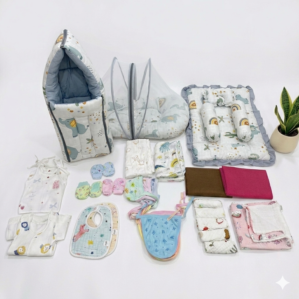 36 items Basic Plus New Born kit Muslin Cotton : Elephant