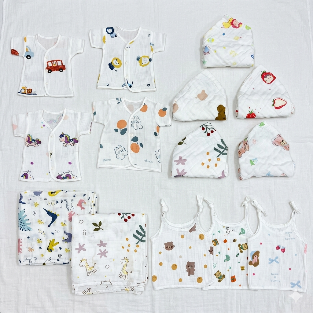 71 Items Premium Muslin Cotton New Born Kit - Elephant