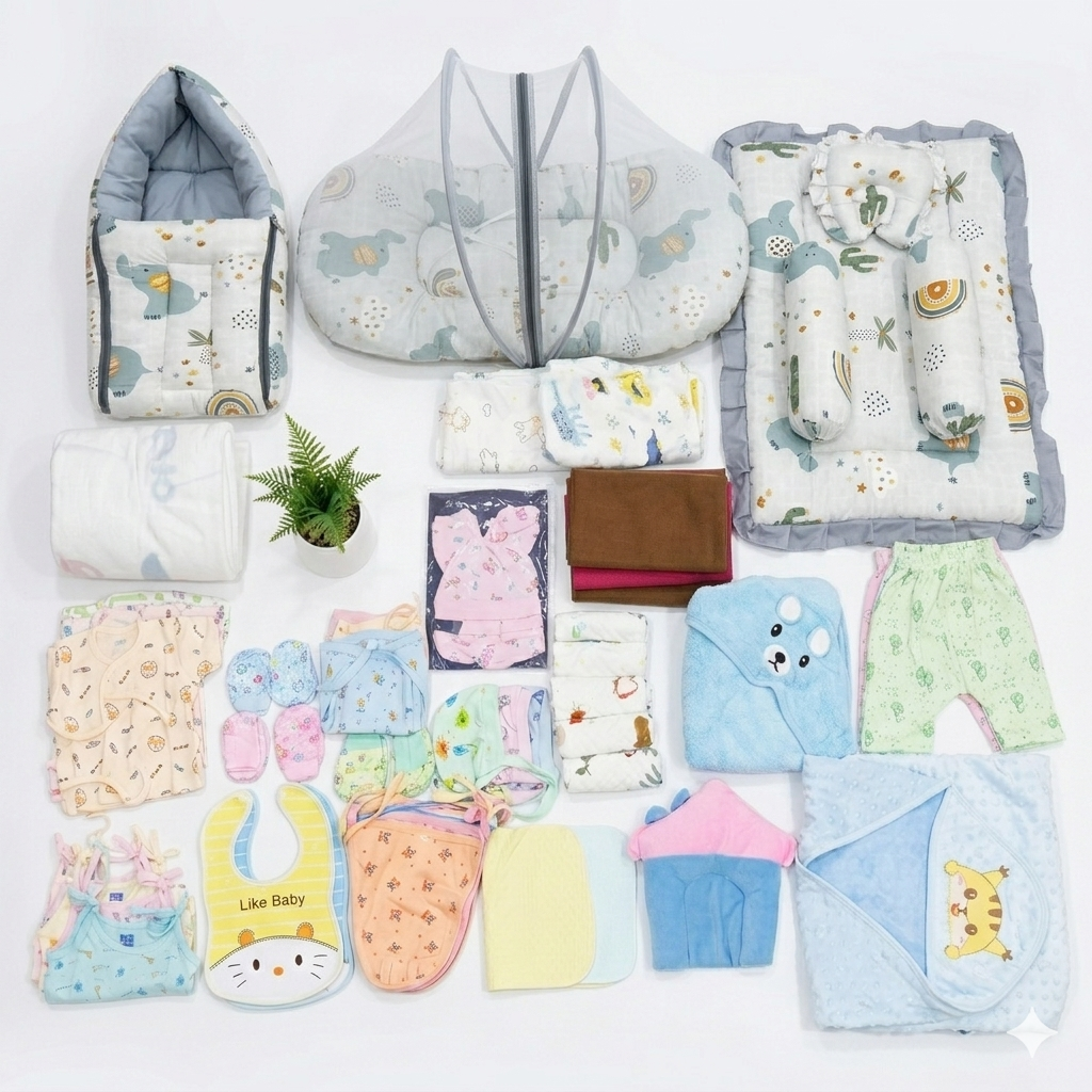 55 items newborn Care Plus kit Hosiery- Elephant Print