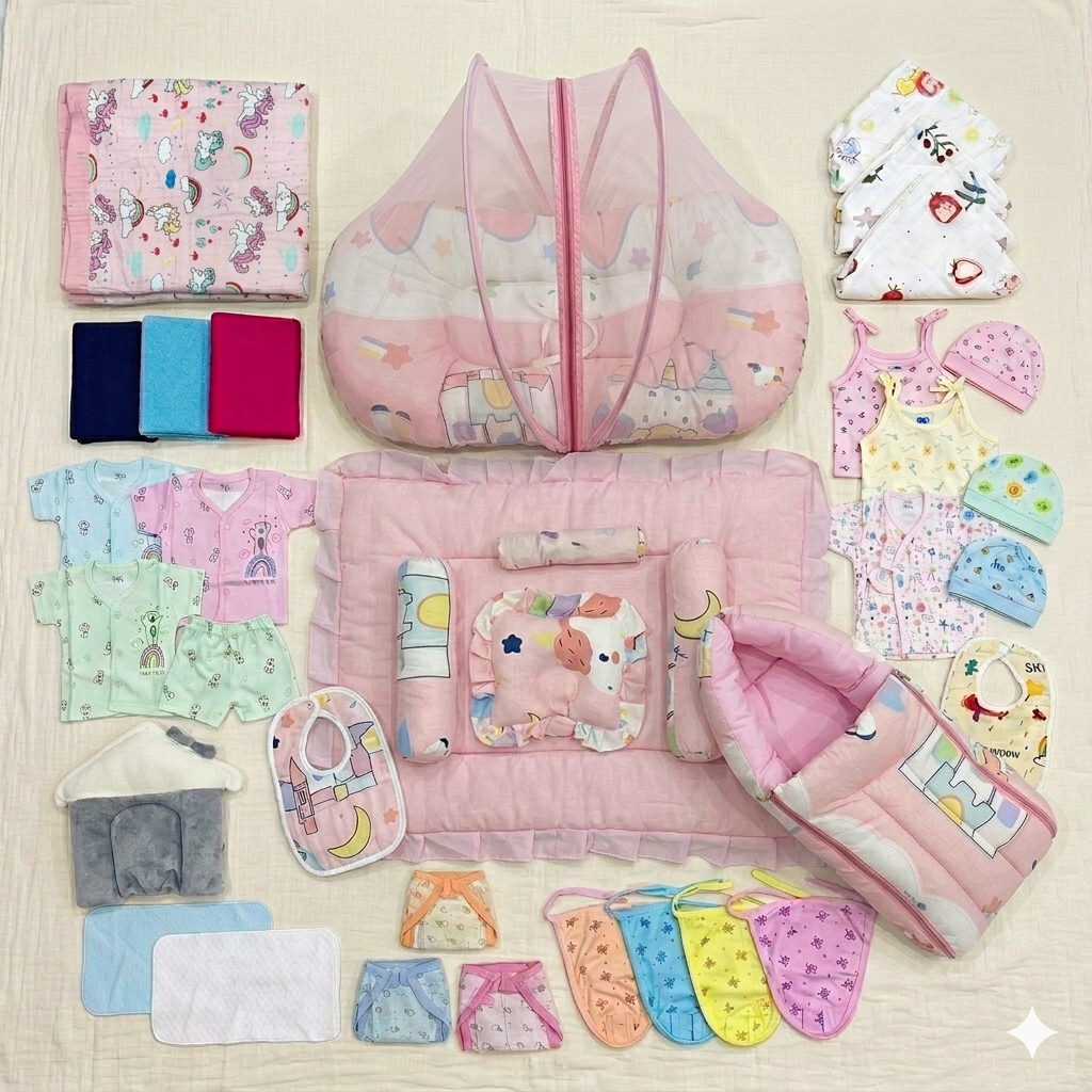 71 Items Premium Muslin New Born Kit - Rainbow