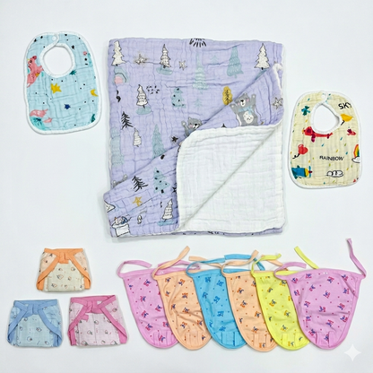 71 Items Premium Muslin Cotton New Born Kit - Elephant