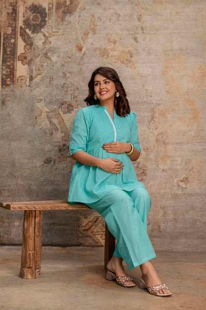 Ayunaa Women's Maternity Kurti Pant Set with Feeding Zip