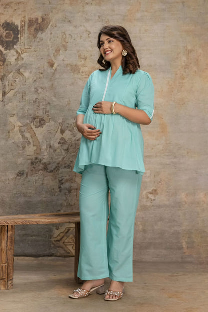 Ayunaa Women's Maternity Kurti Pant Set with Feeding Zip