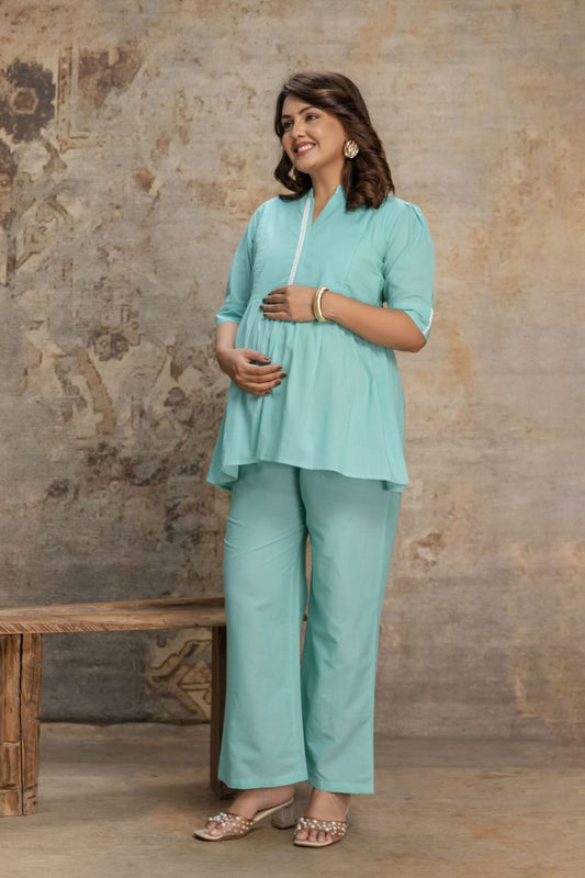 Ayunaa Women's Maternity Kurti Pant Set with Feeding Zip