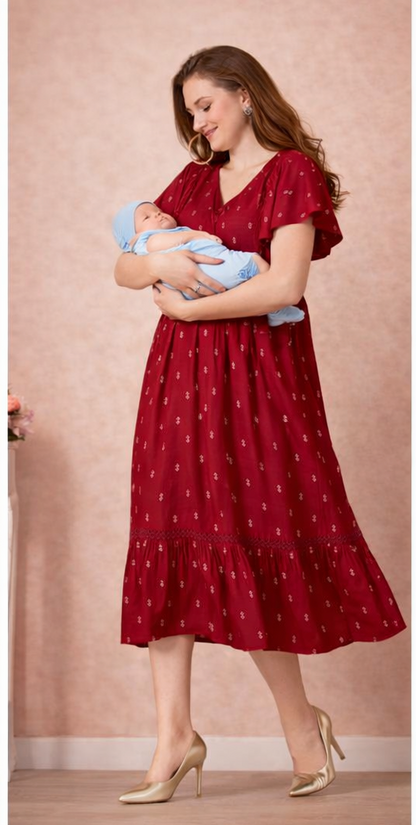 Malmal Cotton Feeding Dress for maternity & nursing Pretty in Red ❤️