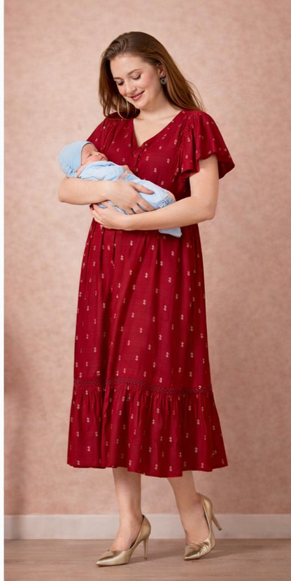 Malmal Cotton Feeding Dress for maternity & nursing Pretty in Red ❤️