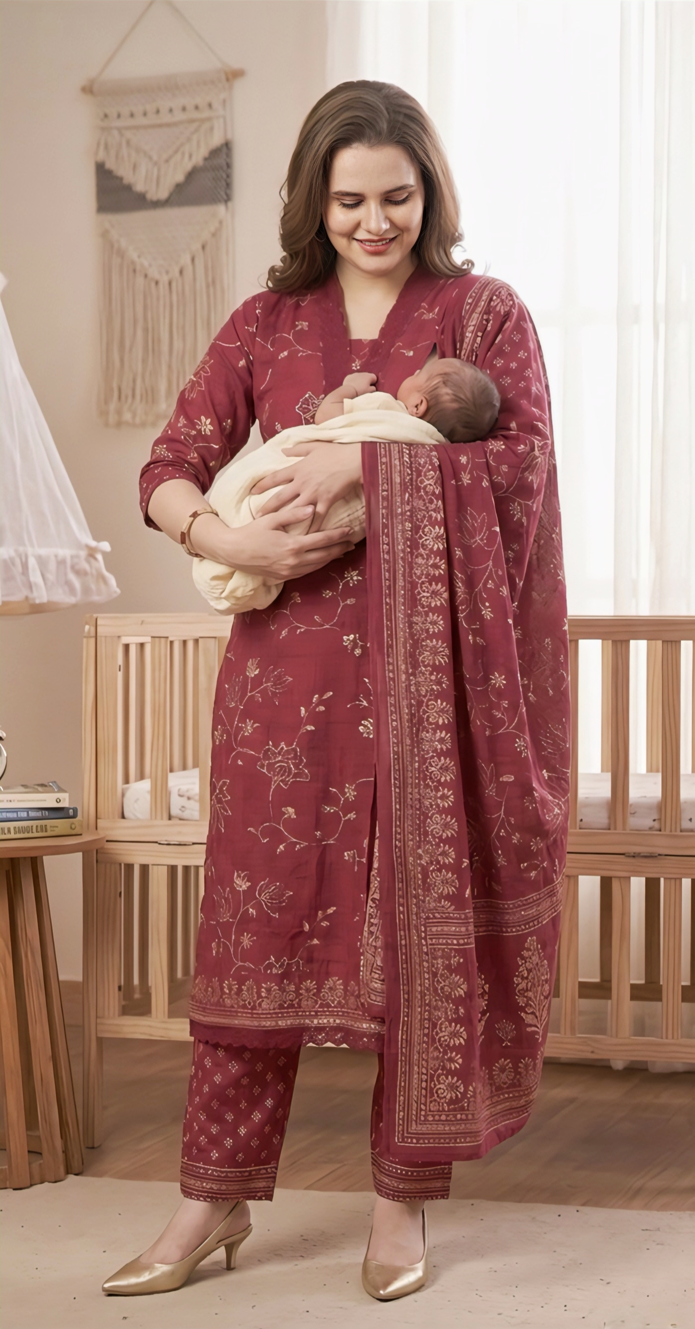 Elegant Cotton Silk Feeding Maternity Kurta set ✨