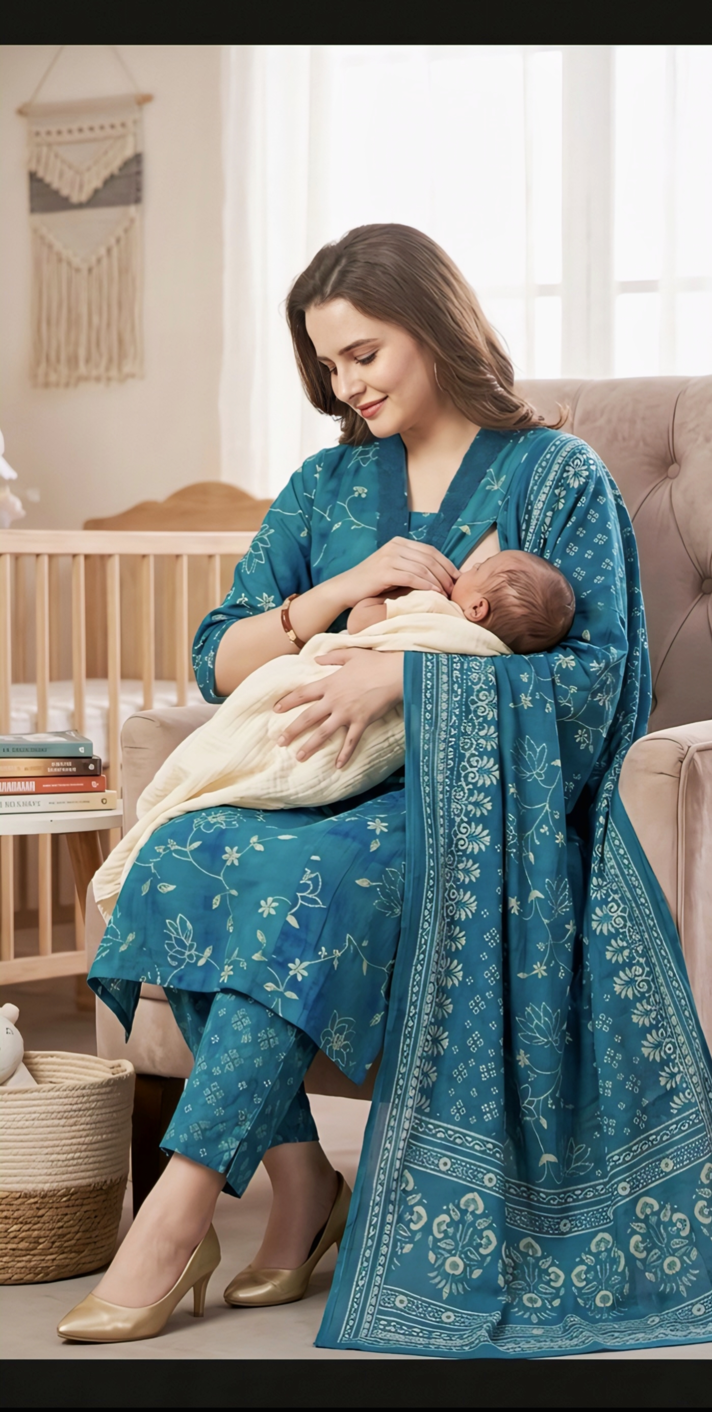 Elegant Cotton Silk Feeding Maternity Kurta set ✨
