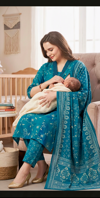 Elegant Cotton Silk Feeding Maternity Kurta set ✨