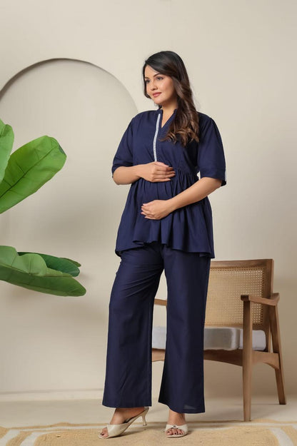 Ayunaa Women's Maternity Kurti Pant Set with Feeding Zip