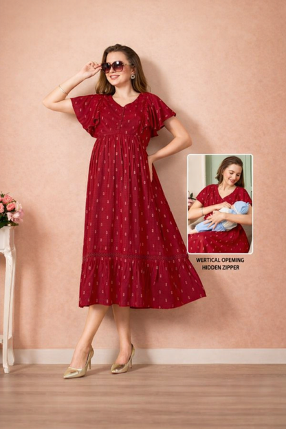 Malmal Cotton Feeding Dress for maternity & nursing Pretty in Red ❤️